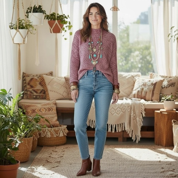 St. John's Bay Red & Cream Marled Knit Sweater Mock Turtleneck Warm Pullover PXL - Picture 3 of 12